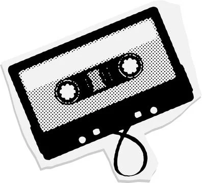 Audio Cassette collage elenet in offset halftone style. Design element in trendy 스톡 일러스트