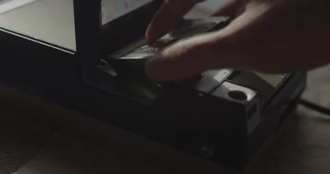 Audio Cassette Inserted into Portable Player Before Activating Playback Stock Footage 344348928
