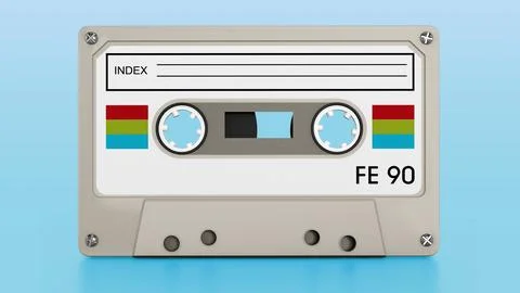 Audio cassette isolated on blue background. 3D illustration Stock Illustration