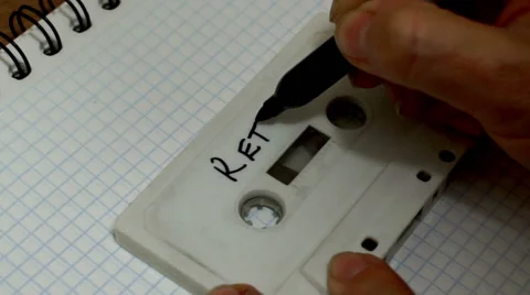 Audio Cassette Labeling Retro Handheld Stock Footage 58469699