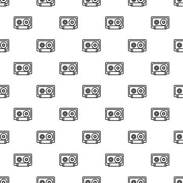 Audio cassette outlining pattern creating retro music background Illustrazione stock