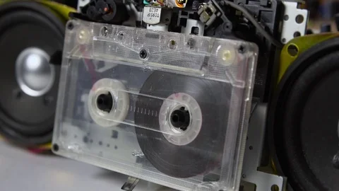 Audio cassette playing in the Old tape recorder. Chip. Stock Footage 72646562