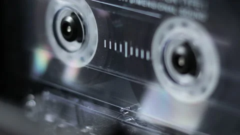 Audio cassette playing, vintage cassette tape player close up Stock Footage
