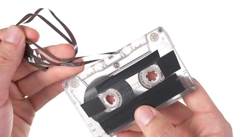 Audio Cassette Pulling The Tape Out Broken Stock Footage 96217706