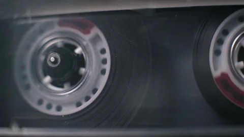 Audio Cassette Reels Rotating Close Up Vídeo Stock 319584343