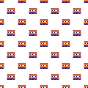 Audio cassette seamless pattern recalling retro music era Stock Illustration