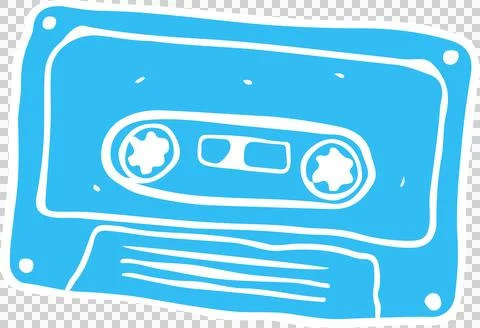 Audio cassette tape is floating in flat style with blue body and window on Stock Illustration