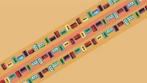 Audio cassette tapes makes Pattern with retro style illustration Stock Illustration
