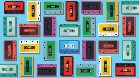 Audio cassette tapes makes Pattern with retro style illustration. Stock Illustration