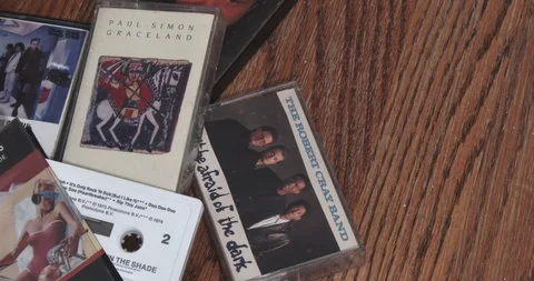 Audio Cassette Tapes - Pan Stock Footage 85377579