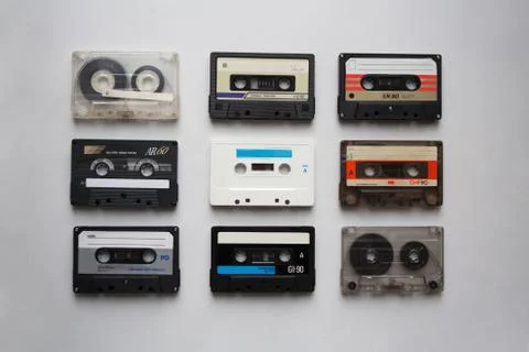 Audio cassettes collection from above Stock Photos