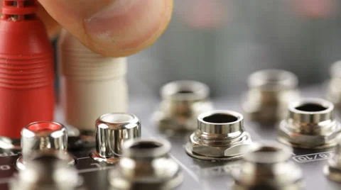 Audio connectors with cable connected to sound mixer Video stock 34394950