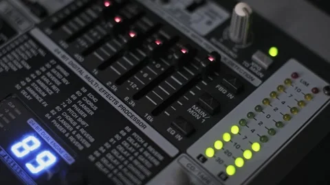 Audio Console Equalizer and Level Meter Detail Stock Footage 318789247
