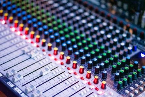 Audio control panel in the audiovisual control room Stock Photos