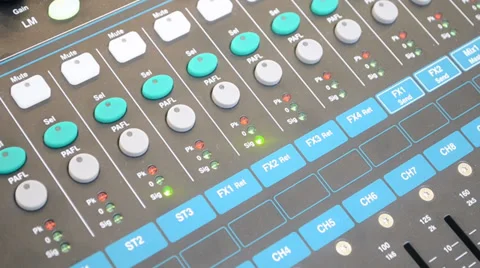 Audio control panel with led in radio broadcasting studio. Video stock 34738558