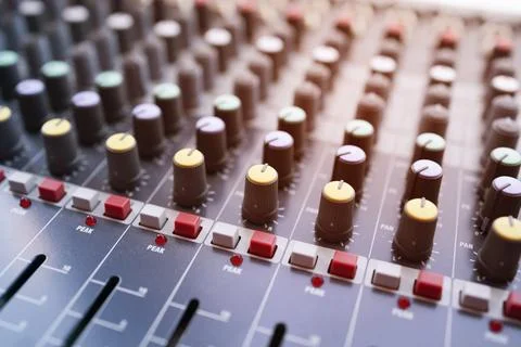 Audio control panel with slide bar . Soft focus . Sound mixer Stock Photos