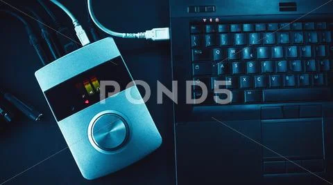 Audio Converter And Laptop Stock Photos