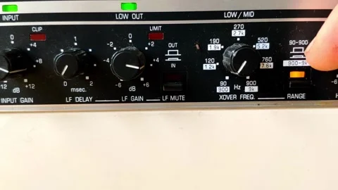 Audio device with knobs and recatngular feedback LED lights. Some knobs 動画素材 145539604