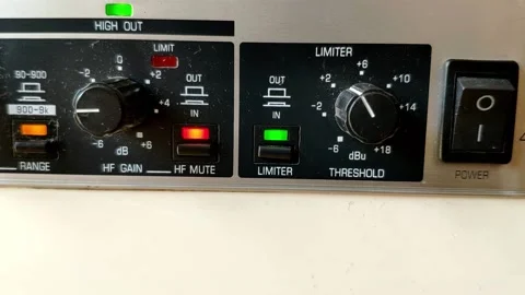 Audio device with knobs and rectangular LED feedback  lights. Unit is off 動画素材 145765367