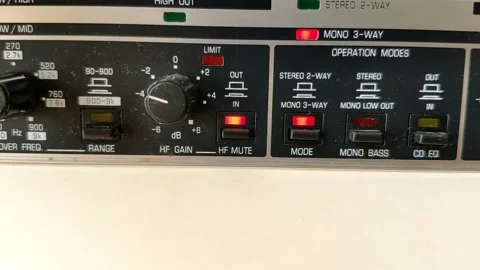 Audio device with knobs and rectangular feedback LED lights. Some knobs 動画素材 145872293