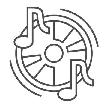 Audio disc thin line icon, Music festival concept, Cd and music notes sign on Stock Illustration