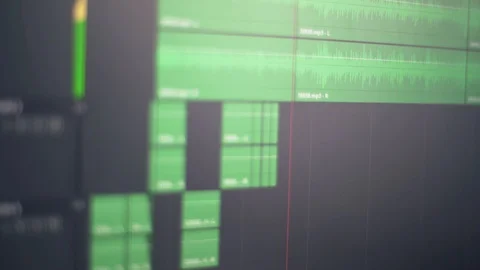 Audio edit in the recording studio, a close-up screen. Music editing in a Stockbeeldmateriaal 129766360