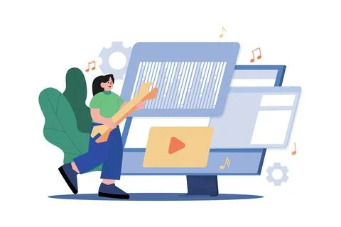 Audio Editing Illustration concept. A flat illustration isolated on white b.. Stock Illustration