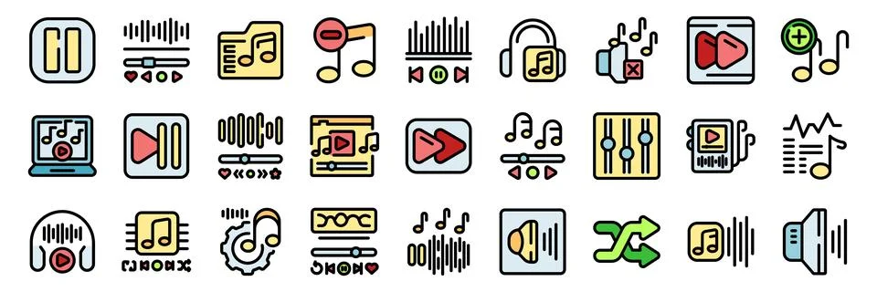 Audio editing software icons showing music production and sound design Stock Illustration