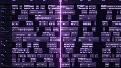 Audio Editing Software Timeline Purple Waveforms Mixer Vídeo Stock 343729064