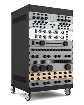 Audio effects processors in a rack isolated on white background Stock Illustration