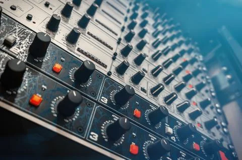 Audio effects processors in a rack. Stock Photos