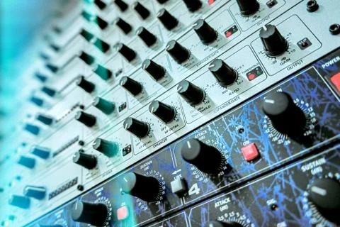 Audio effects processors in a rack. Stock Photos