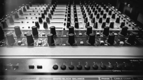 Audio effects processors in a rack. Stock Photos