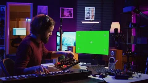 Audio engineer learning to mix piano notes with mixing console Stock Photos