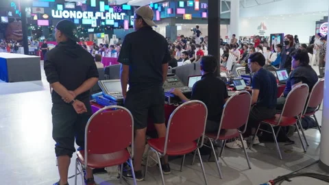Audio Engineer Lighting Technician Crew Staff, Asia Indoor Show Production Team Stock Footage 244984158