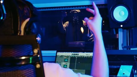 Audio Engineer Mixing Track Recording Studio Collaboration Night Session Stock Photos