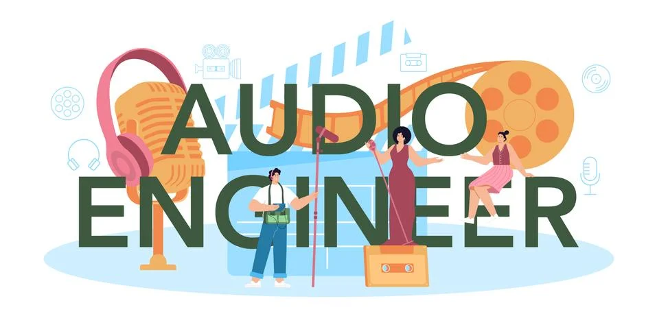 Audio engineer typographic header. Music production industry, sound recording イラスト素材
