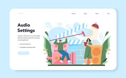Audio engineer web banner or landing page. Music production industry イラスト素材