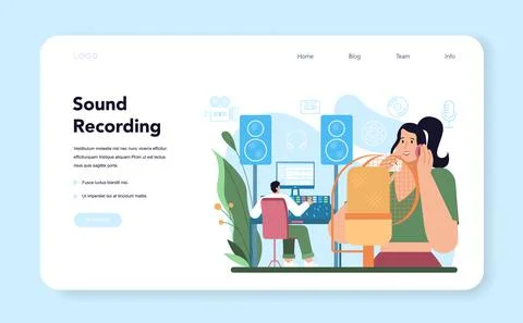 Audio engineer web banner or landing page. Music production industry イラスト素材
