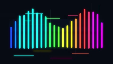 Audio equalizer animation, music spectrum, sound wave, neon glow, digital Stock Footage 346736797