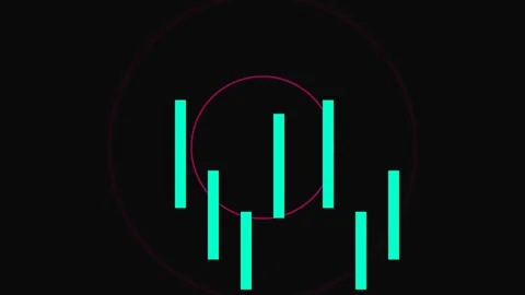 Audio Equalizer Bars Animation with Neon Circle on Black Background Stockbeeldmateriaal 334482613