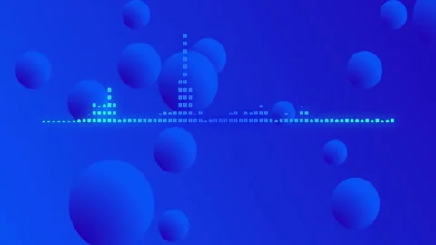 Audio equalizer bars floating in abstract digital space, with glowing 3D spheres Stock Footage 307462922