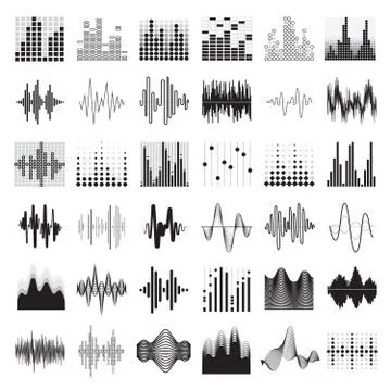 Audio Equalizer Black White Icons Set Stock Illustration