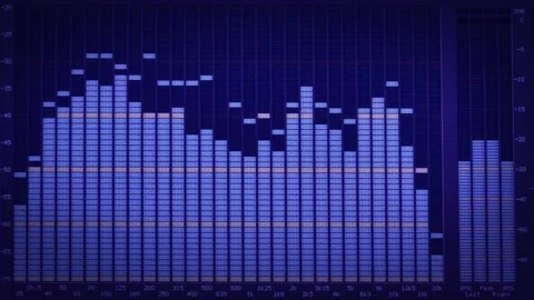 Audio equalizer displaying sound frequency spectrum on dark screen Stock Footage 320890743