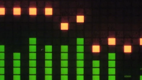 Audio Equalizer Moving Bars. Green-Purple. Video stock 98492379