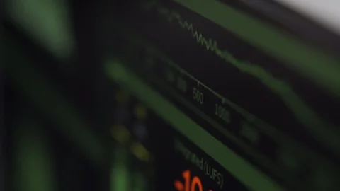 Audio equalizer waveform and meters in music production software Stock Footage 108000763