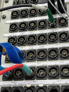 Audio Equipment Interface Panel with Multiple Connectors 写真素材