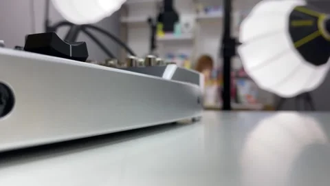 Audio equipment mixer console controller close up view on table. Stock Footage 254153891