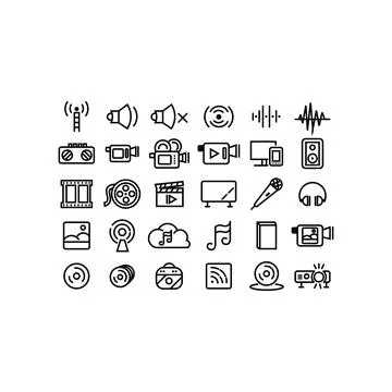 Audio files solid Sound line icon set Stock Illustration
