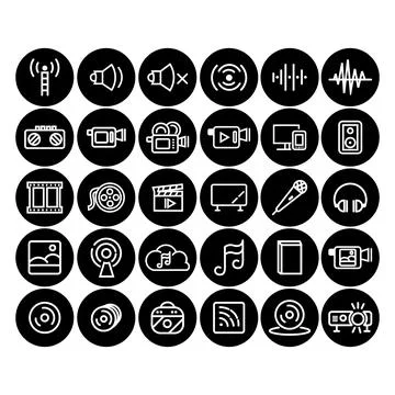 Audio files solid Sound line icon set Stock Illustration